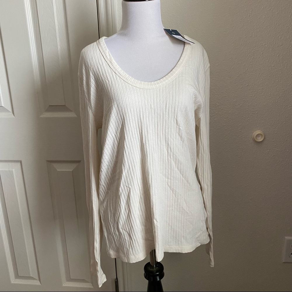 Universal Thread Long Sleeve Pointelle Tee | Cream - Picture 2 of 4